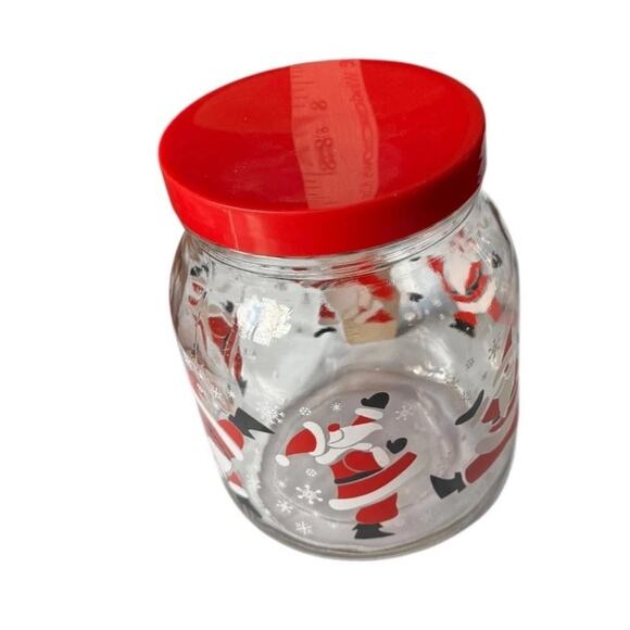 Vintage Christmas Santa Glass Jar Red Lid Holiday Candy Cookie Kitchen Decor - Picture 5 of 8